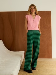 Oliver Bonas Pink Button Up Fluffy Knitted Waistcoat - Image 1 of 7