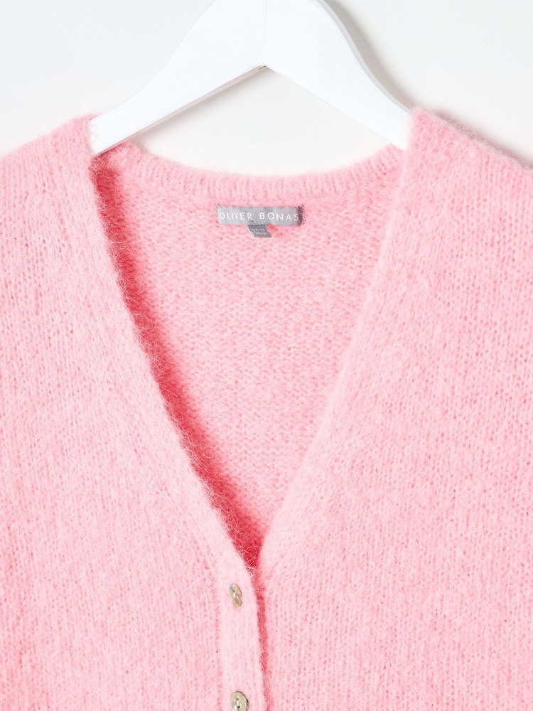 Oliver Bonas Pink Button Up Fluffy Knitted Waistcoat - Image 7 of 7
