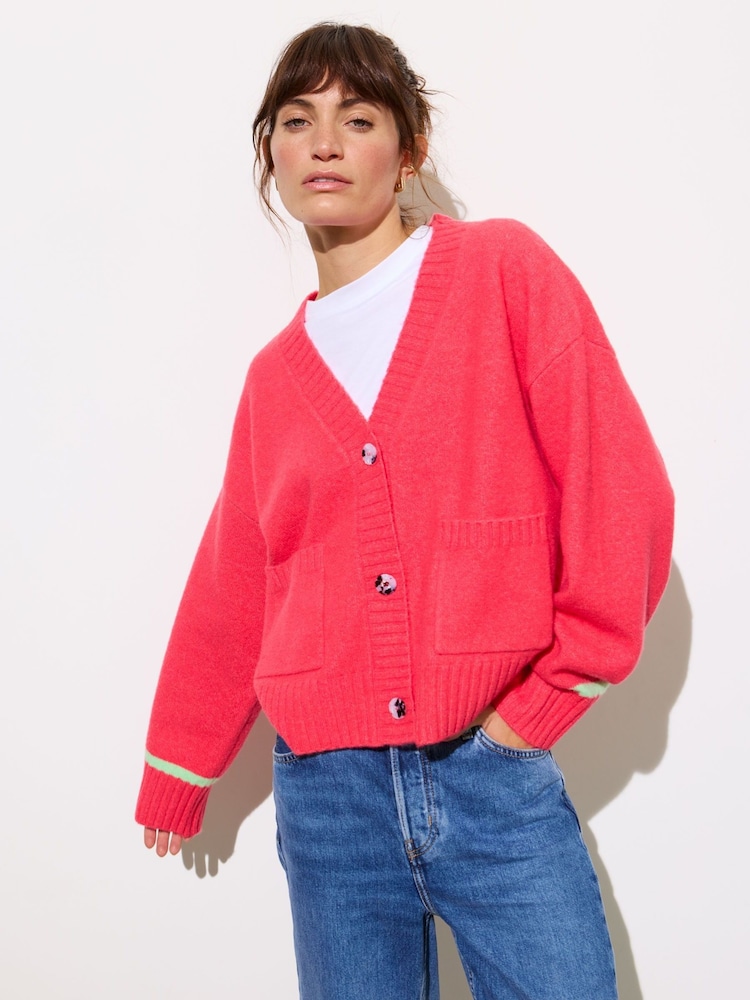Oliver Bonas Red Coral Pink Knitted Cardigan - Image 1 of 7