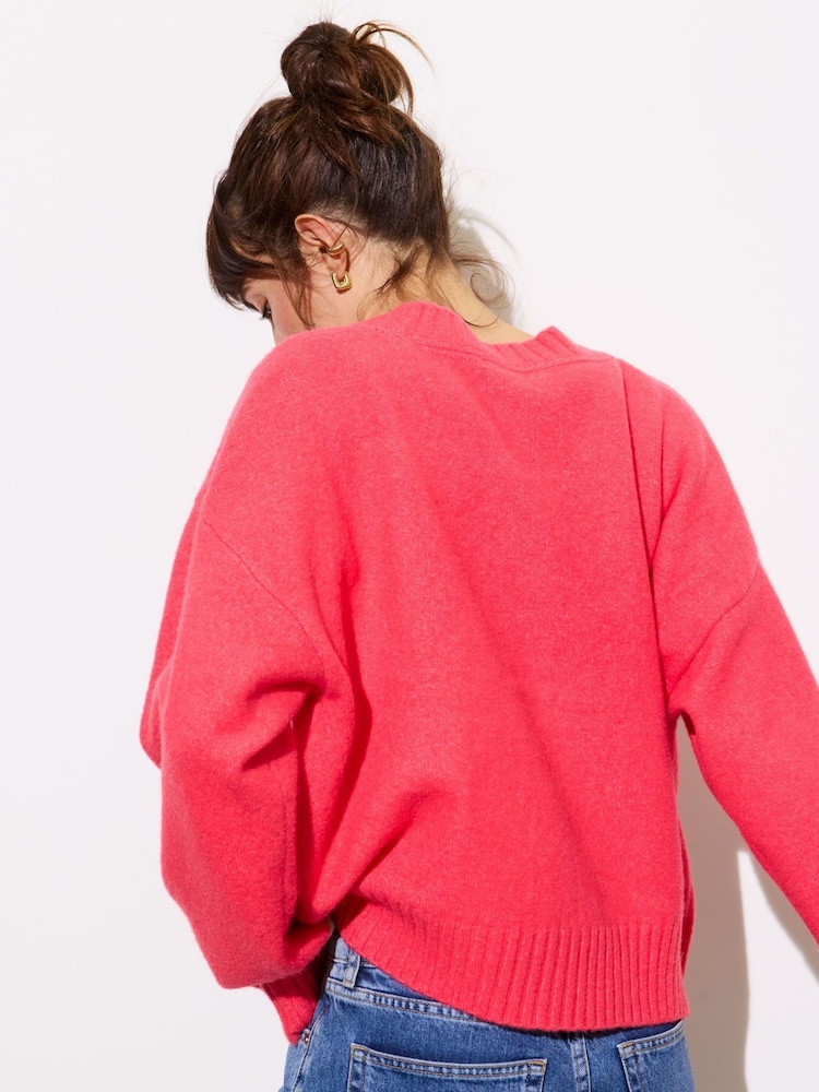 Oliver Bonas Red Coral Pink Knitted Cardigan - Image 2 of 7