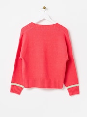 Oliver Bonas Red Coral Pink Knitted Cardigan - Image 4 of 7
