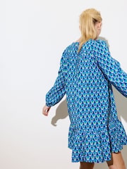 Oliver Bonas Blue Geometric Tiered Mini Dress - Image 2 of 8