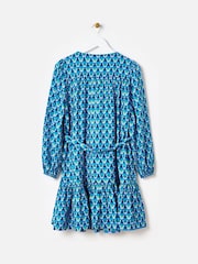 Oliver Bonas Blue Geometric Tiered Mini Dress - Image 4 of 8