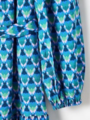 Oliver Bonas Blue Geometric Tiered Mini Dress - Image 6 of 8
