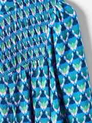 Oliver Bonas Blue Geometric Tiered Mini Dress - Image 7 of 8