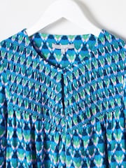 Oliver Bonas Blue Geometric Tiered Mini Dress - Image 8 of 8
