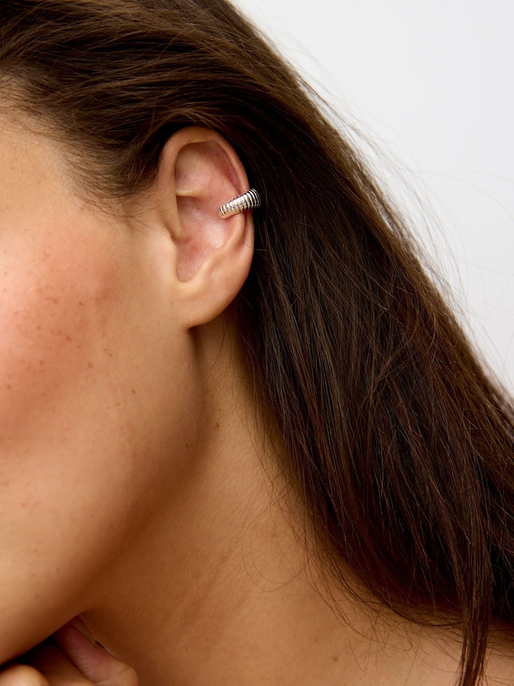 Oliver Bonas Silver Tone Lola Ridged Ear Cuff Earrings - Image 4 of 4