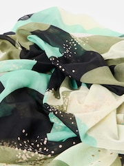 Oliver Bonas Green Abstract Floral Gold Foil Lightweight Scarf - Image 2 of 5