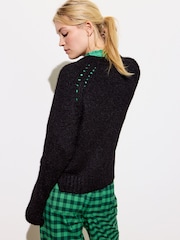 Oliver Bonas Black Pointelle Knitted Jumper - Image 2 of 8