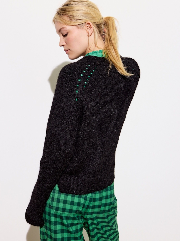 Oliver Bonas Black Pointelle Knitted Jumper - Image 2 of 8 Oliver Bonas Black Pointelle Knitted Jumper - Image 2 of 8