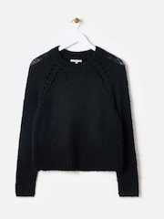 Oliver Bonas Black Pointelle Knitted Jumper - Image 3 of 8