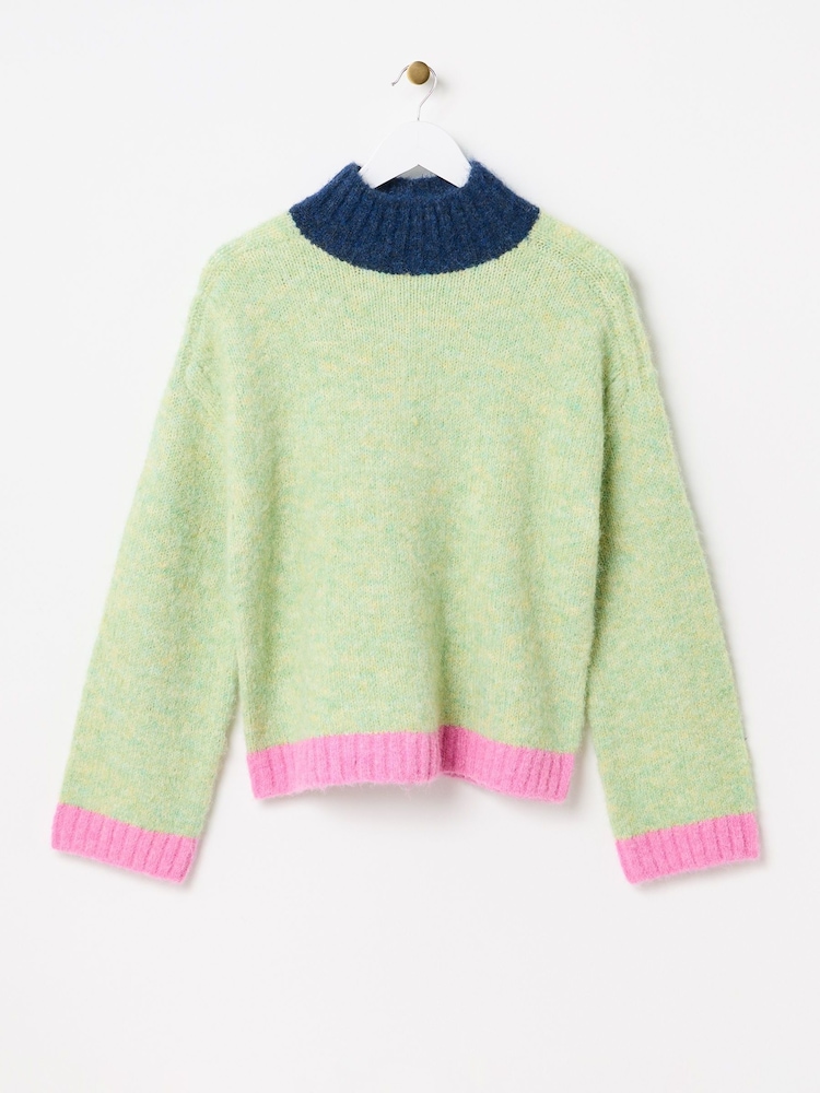 Oliver Bonas Green Colour Block Knitted Jumper - Image 3 of 8