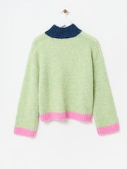 Oliver Bonas Green Colour Block Knitted Jumper - Image 4 of 8