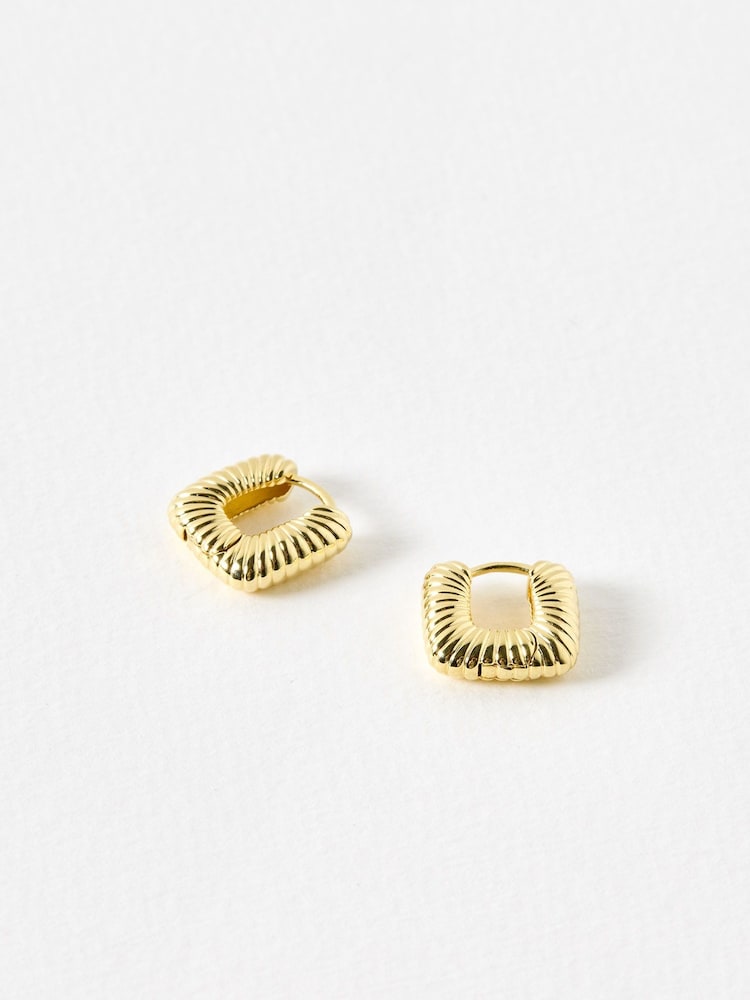 Oliver Bonas Gold Tone Myla Etched Rectangle Hoop Earrings - Image 1 of 4