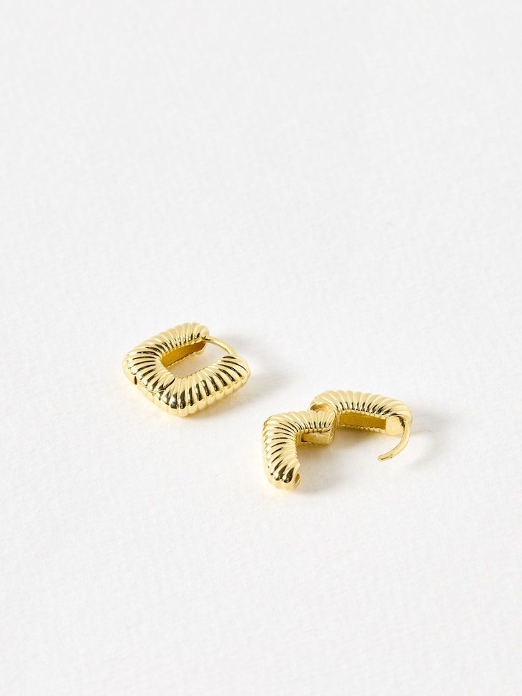 Oliver Bonas Gold Tone Myla Etched Rectangle Hoop Earrings - Image 2 of 4