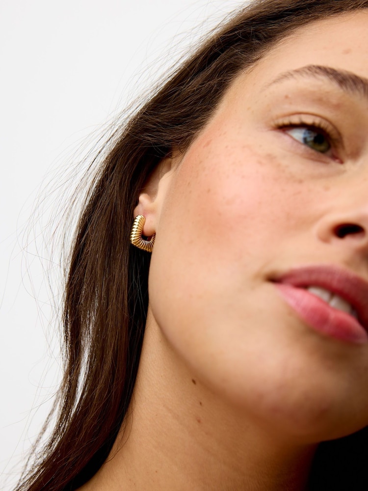 Oliver Bonas Gold Tone Myla Etched Rectangle Hoop Earrings - Image 4 of 4
