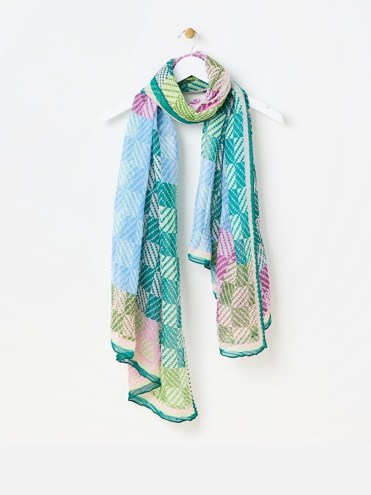 Oliver Bonas Natural Chequerboard Pleated Lightweight Scarf - Image 1 of 5