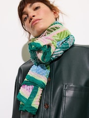 Oliver Bonas Natural Chequerboard Pleated Lightweight Scarf - Image 5 of 5