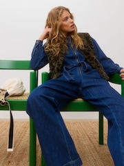Oliver Bonas Blue Denim Zip-Up 100% Cotton Jumpsuit - Image 1 of 8