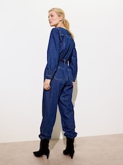 Oliver Bonas Blue Denim Zip-Up 100% Cotton Jumpsuit - Image 2 of 8