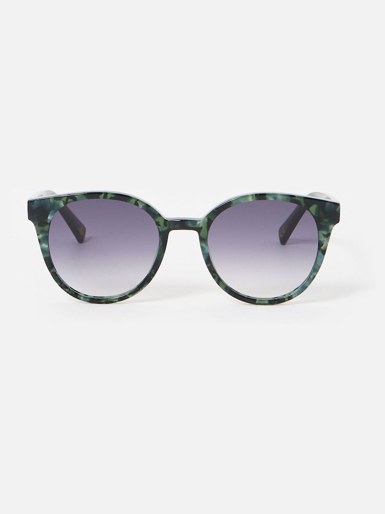 Oliver Bonas Green Preppy Faux Round Acetate Sunglasses - Image 1 of 6
