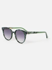 Oliver Bonas Green Preppy Faux Round Acetate Sunglasses - Image 2 of 6