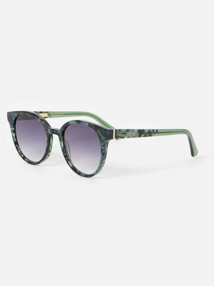 Oliver Bonas Green Preppy Faux Round Acetate Sunglasses - Image 2 of 6