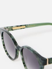 Oliver Bonas Green Preppy Faux Round Acetate Sunglasses - Image 4 of 6