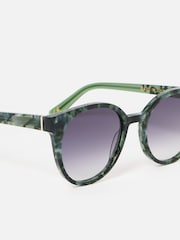 Oliver Bonas Green Preppy Faux Round Acetate Sunglasses - Image 5 of 6