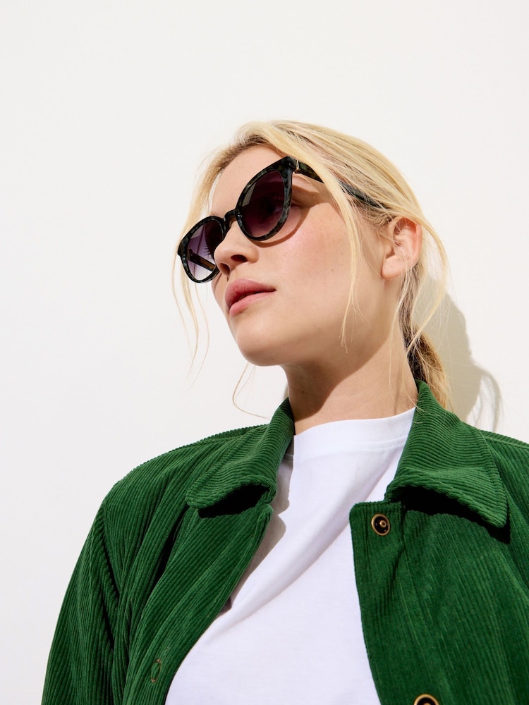 Oliver Bonas Green Preppy Faux Round Acetate Sunglasses - Image 6 of 6
