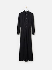 Oliver Bonas Black Button Through Wide Leg Jumpsuit - Image 1 of 8