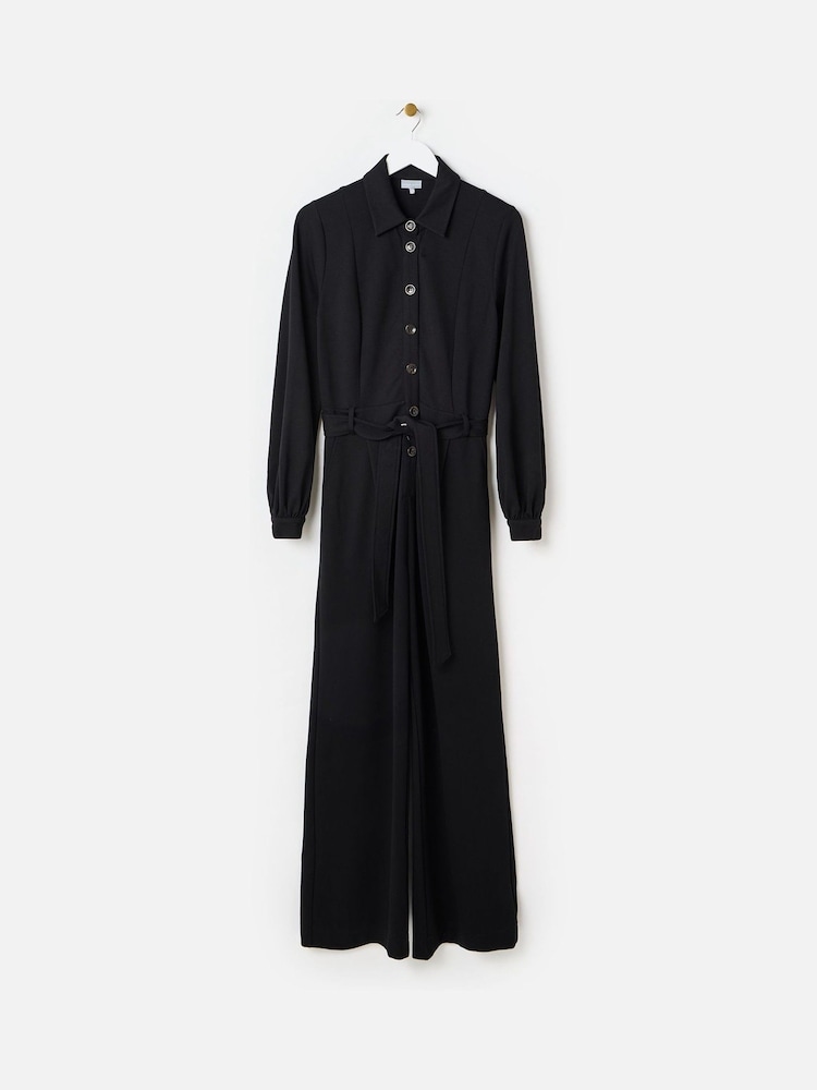 Oliver Bonas Black Button Through Wide Leg Jumpsuit - Image 1 of 8