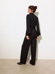Oliver Bonas Black Button Through Wide Leg Jumpsuit - Image 6 of 8