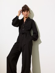 Oliver Bonas Black Button Through Wide Leg Jumpsuit - Image 7 of 8