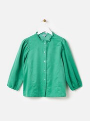 Oliver Bonas Green Corduroy Frill Neck 100% Cotton Shirt - Image 3 of 8