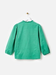 Oliver Bonas Green Corduroy Frill Neck 100% Cotton Shirt - Image 4 of 8