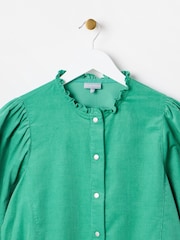 Oliver Bonas Green Corduroy Frill Neck 100% Cotton Shirt - Image 5 of 8