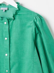 Oliver Bonas Green Corduroy Frill Neck 100% Cotton Shirt - Image 6 of 8