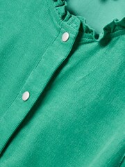 Oliver Bonas Green Corduroy Frill Neck 100% Cotton Shirt - Image 7 of 8