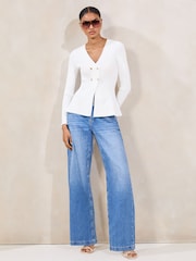 Lipsy Ivory Double Button Peplum Knit Cardigan - Image 2 of 4