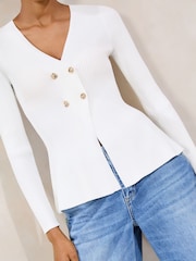 Lipsy Ivory Double Button Peplum Knit Cardigan - Image 3 of 4