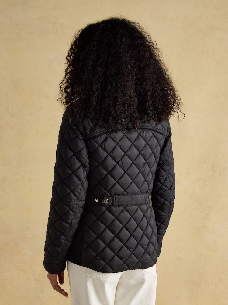 Joules Braemar Luxe Black Showerproof Diamond Quilted Coat - Image 2 of 9