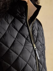 Joules Braemar Luxe Black Showerproof Diamond Quilted Coat - Image 3 of 9