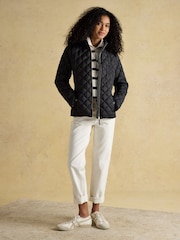 Joules Braemar Luxe Black Showerproof Diamond Quilted Coat - Image 4 of 9