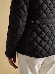 Joules Braemar Luxe Black Showerproof Diamond Quilted Coat - Image 5 of 9