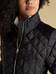 Joules Braemar Luxe Black Showerproof Diamond Quilted Coat - Image 6 of 9
