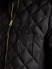 Joules Braemar Luxe Black Showerproof Diamond Quilted Coat - Image 7 of 9