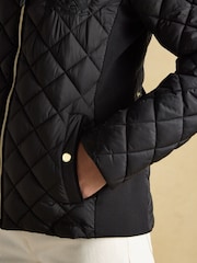 Joules Braemar Luxe Black Showerproof Diamond Quilted Coat - Image 8 of 9