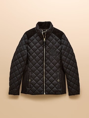 Joules Braemar Luxe Black Showerproof Diamond Quilted Coat - Image 9 of 9