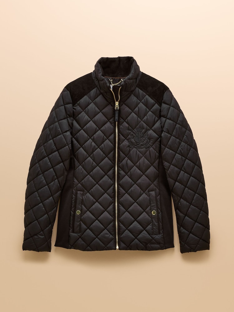 Joules Braemar Luxe Black Showerproof Diamond Quilted Coat - Image 9 of 9